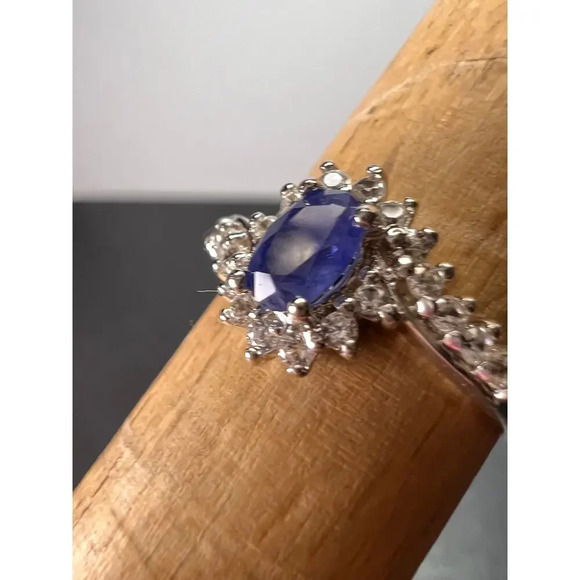 Blue sapphire and zircon ring in platinum over sterling silver size 7 *NEW* - Picture 10 of 11